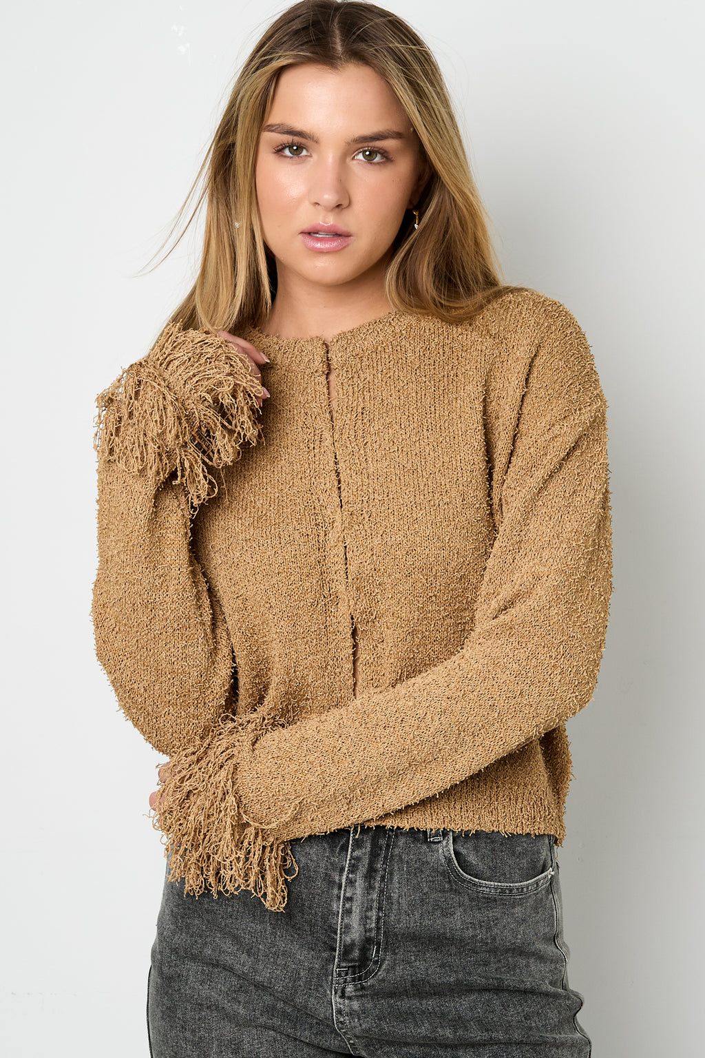 Knitted Polyester Fiber Women's Cardigan Casual Solid Color Fall/Winter