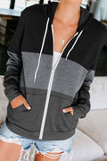 Long Sleeve Color Contrast Hoodie Women's Zipper Pocket Cardigan Jacket