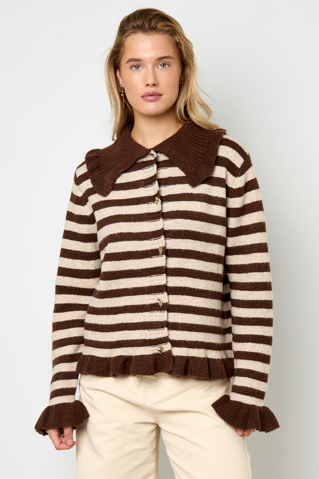Knitted Polyester Fiber Women's Cardigan Casual Stripes