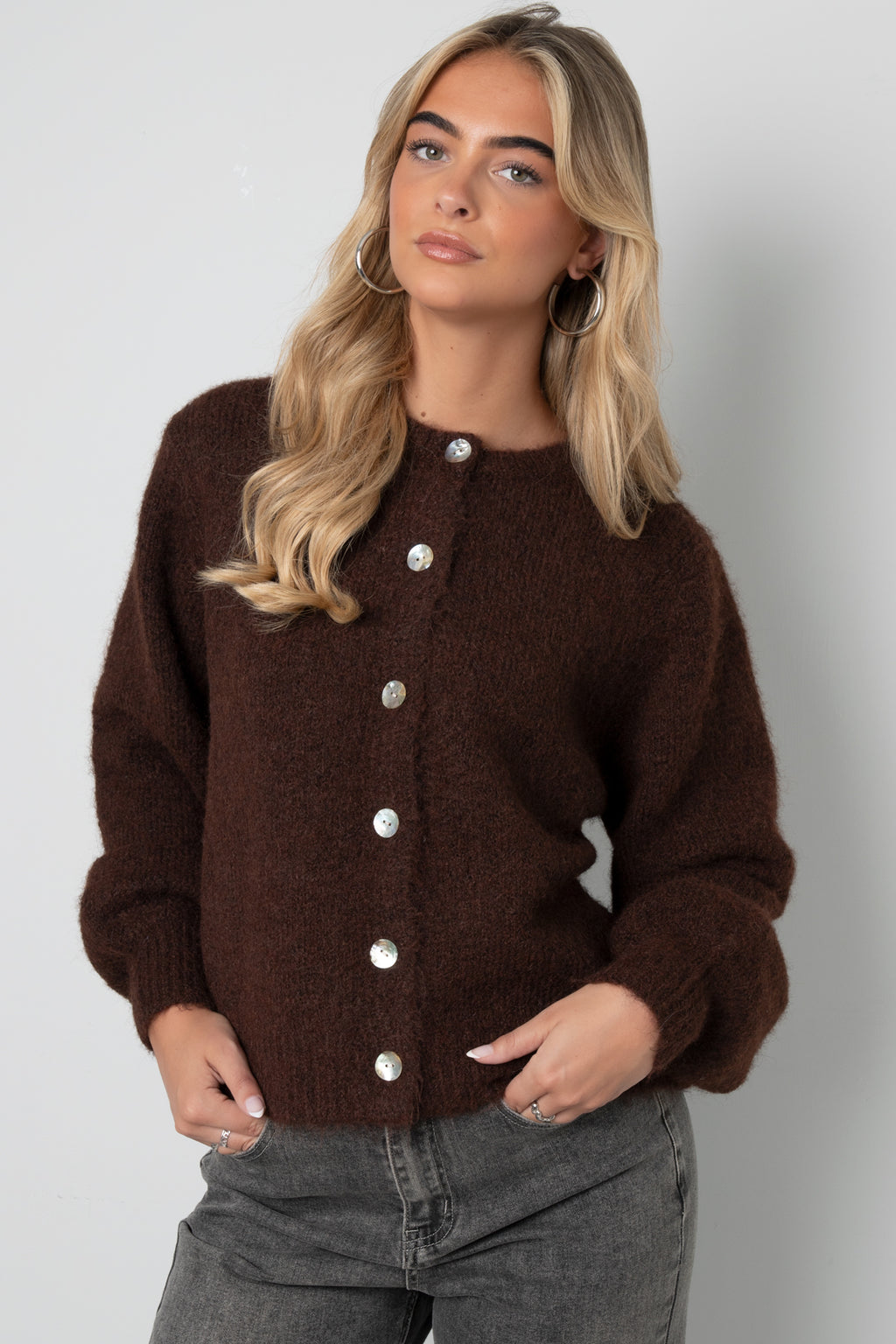 Knitted Polyester Fiber Women's Cardigan Casual Solid Color Fall/Winter