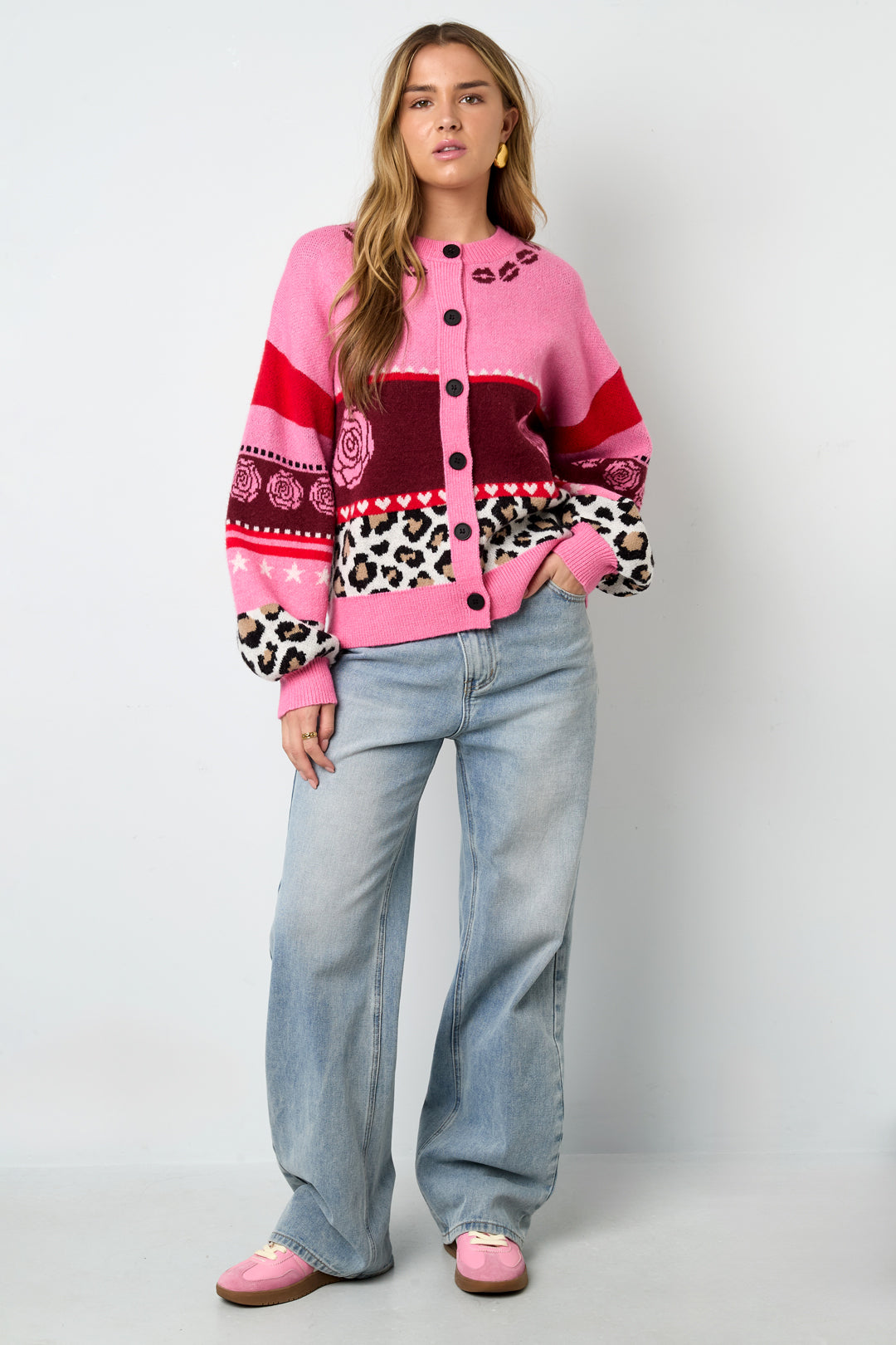 Knitted Polyester Fiber Women's Cardigan Casual Floral Print