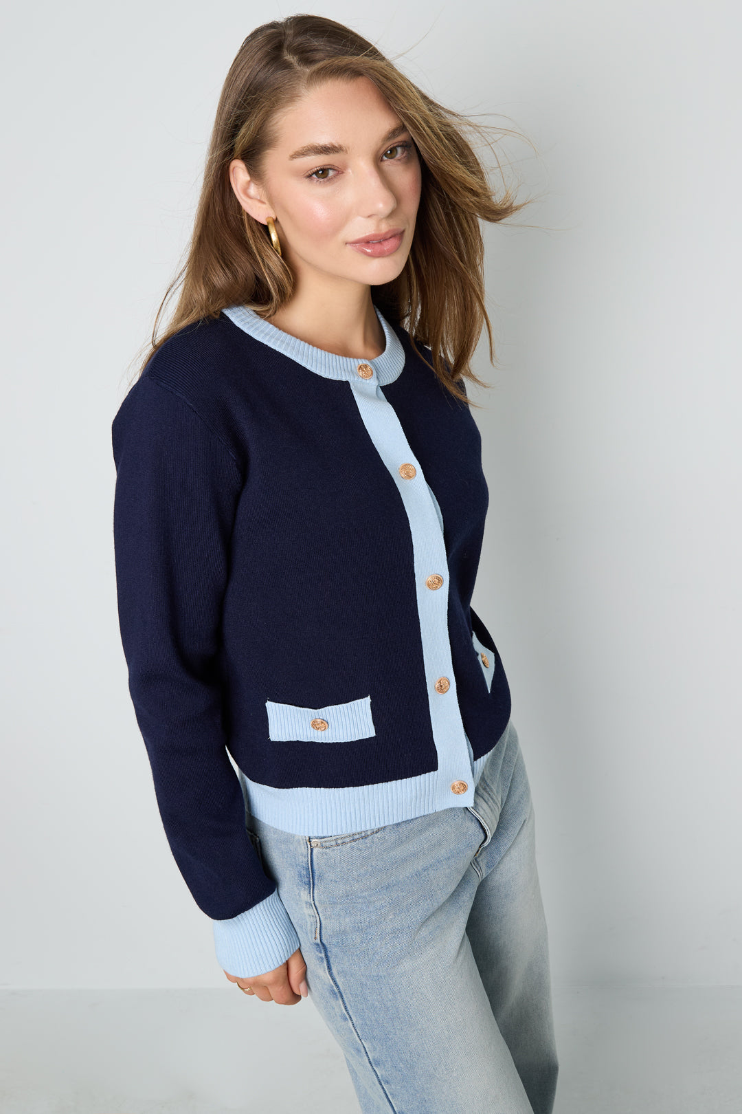 Knitted Polyester Women's Knit Cardigan Casual Color Clash