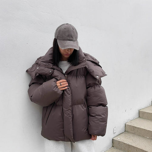 Casual Loose Slim-fit Hooded Mid-length Puffer Coat For Women