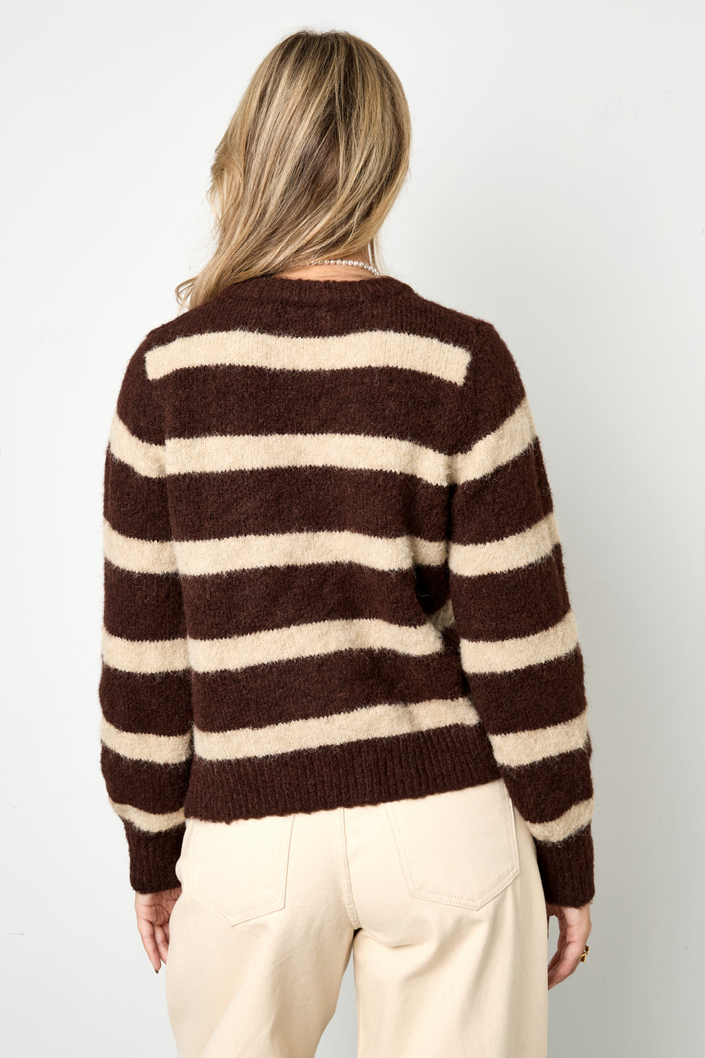 Knitted Polyester Fiber Women's Cardigan Casual Stripes