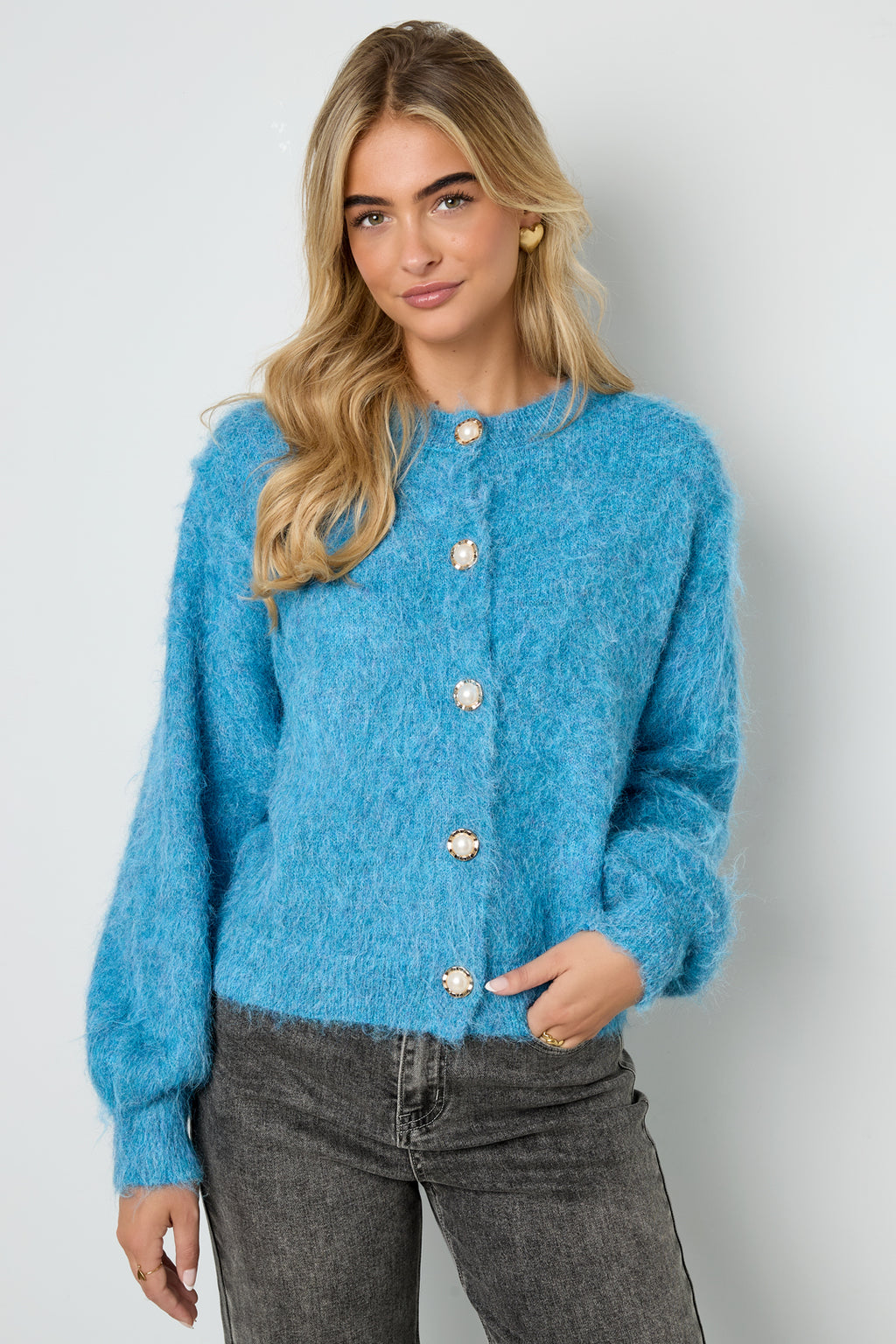 Knitted Polyester Fiber Women's Knit Cardigan Casual Solid Color