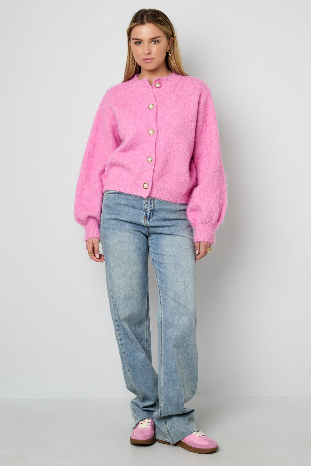 Knitted Polyester Fiber Women's Knit Cardigan Casual Solid Color